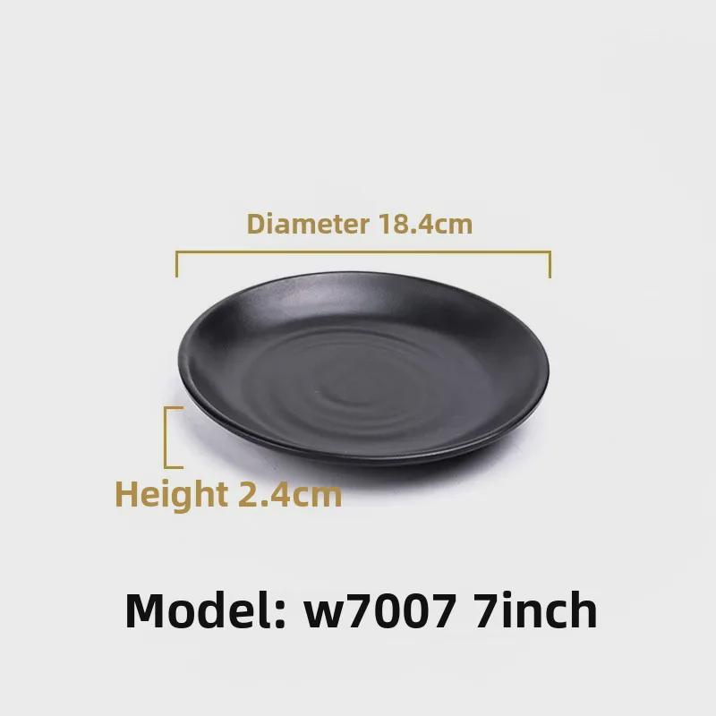 Melamine Black Tableware: Imitation Porcelain Plate for Cold Dishes, BBQ, Hot Pot, and Commercial Use.