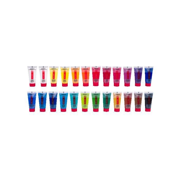 Peinture acrylique - 24 tubes de 12 ml - Art creation - Couleurs assorties