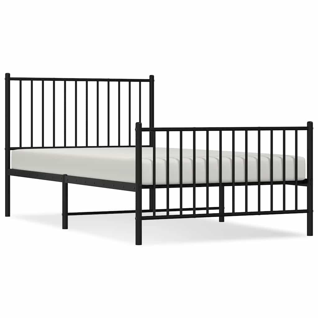 Vidaxl Struttura Letto in Metallo con Testiera e Pediera, Nera, 100X190Cm