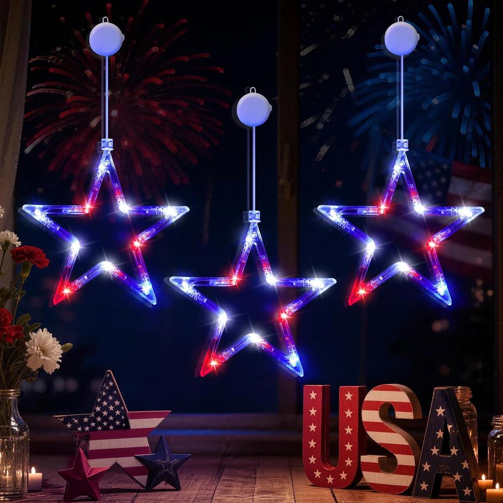 LYUBASA 3Pack Christmas Window Lights Decorations with Timer, Battery Powered Multicolor LED Sucker for Xmas Tree Fireplace Indoor Decor
