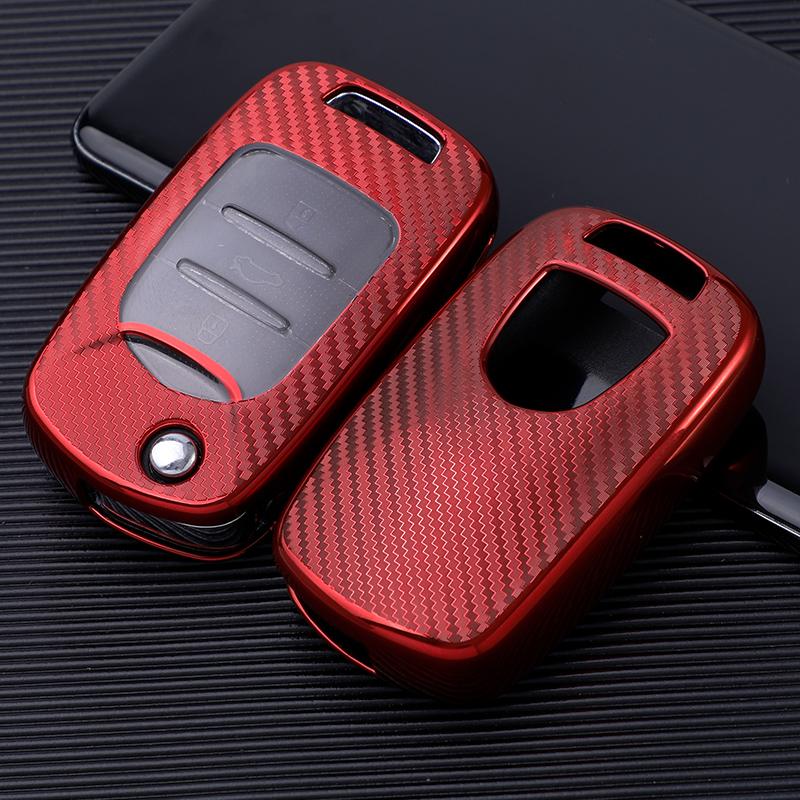 Carbon Fiber Soft TPU Car Key Case Cover Shell Accessory for Baojun Wuling Hongguang Key Rings Keychain Bag (Red,Perfect Fit) красный