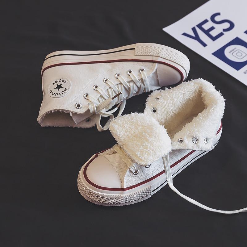 New autumn and winter velvet cotton shoes high-top replica thickened warm couple shoes retro classic canvas shoes