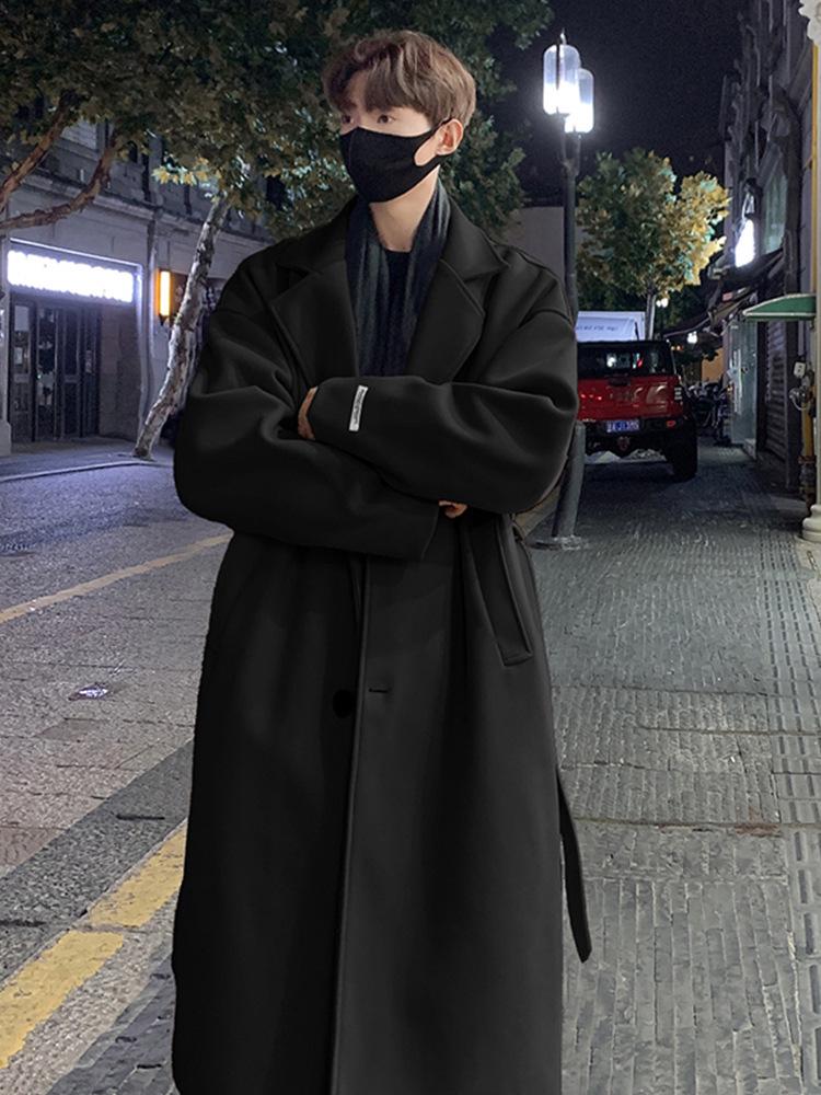 Men's British Style Mid-Length Wool Trench Coat - Autumn High-End Knee-Length Overcoat