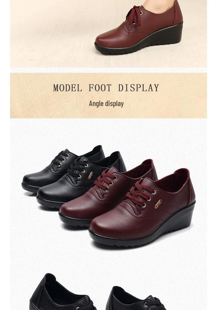 Thick-Soled Lace-Up Shoes for Middle-Aged and Elderly Women - Spring & Autumn Style for Work