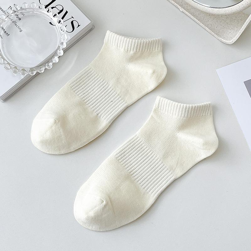 Summer Thin Pure Cotton Women's Socks, Summer Mesh Breathable Boneless Solid Color Pure Cotton Short Socks