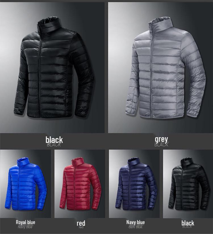 Men's Plus Size Lightweight Down Jacket - Stand-up Collar, Youth Sports, Casual Warm Outdoor Wear