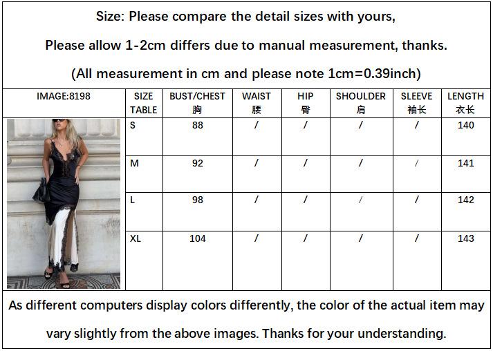 European and American women's clothing color matching dress lace splicing asymmetrical suspender lace split