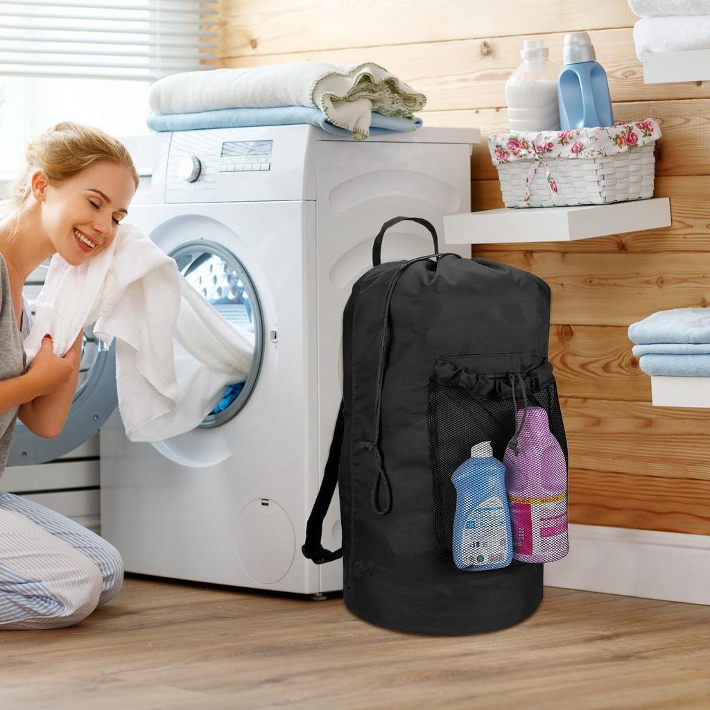 Laundry Bag Backpack Laundry Storage Bag With Mesh Pocket Tote Clothes Storage Basket With Large Capacity For Laundromat
