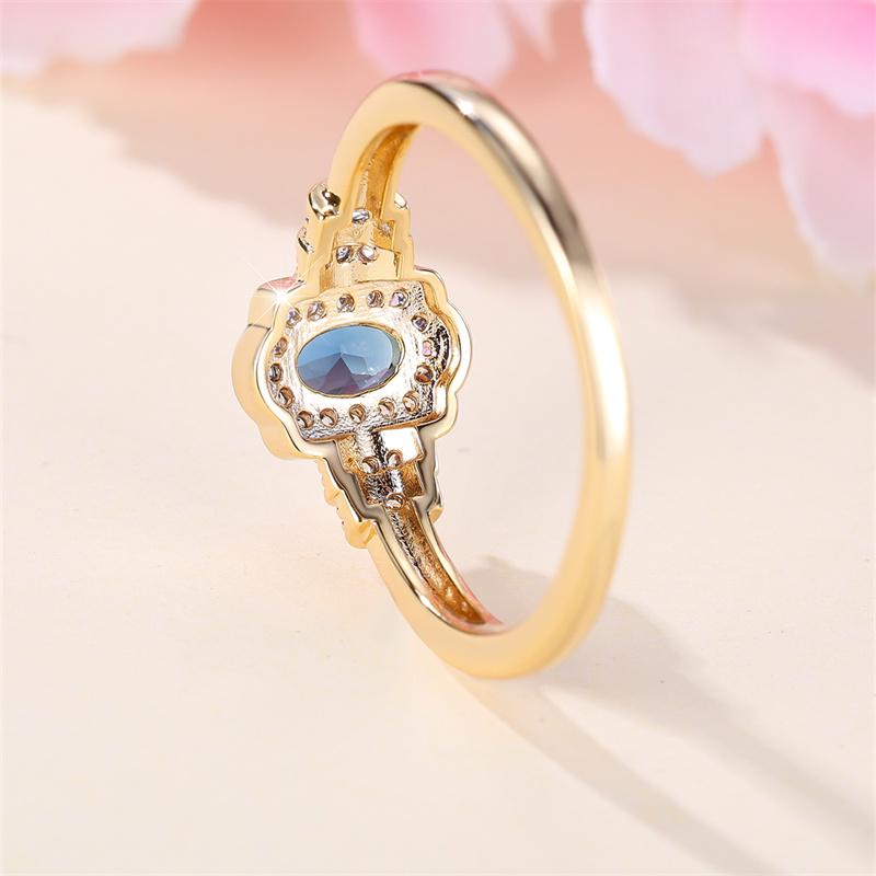 Aliança de Casamento Oval Pequena de Pedra Azul Royal Cor Ouro Antigo Zircônia Vintage Empilhável Anéis de Noivado para Mulheres Joias CZ