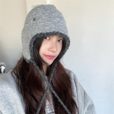Korean Style Autumn and Winter Wool Blended Ear Protection Knitted Hat Casual Woolen Hat Warm Pilot Hat Baotou Lei Feng Hat