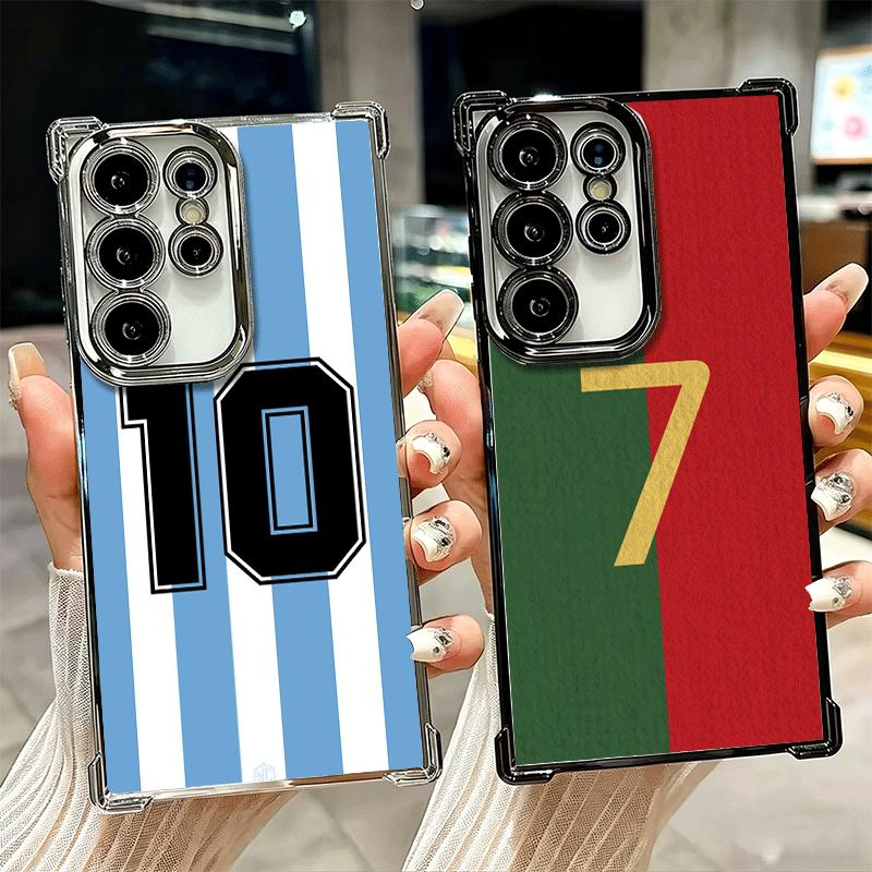 FootBall Number 7 10 19 Plating Phone Case For Samsung Galaxy S24 S25 FE S26 Edge S23 Ultra S22 S21 Plus S20 Anti-Fall Airabag C
