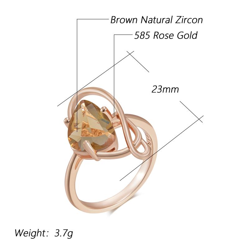 Brown Natural Zircon Ethnic Bridal Ring For Women Fashion Geometry  Rose Gold Color High Quality Daily Fine Jewelry