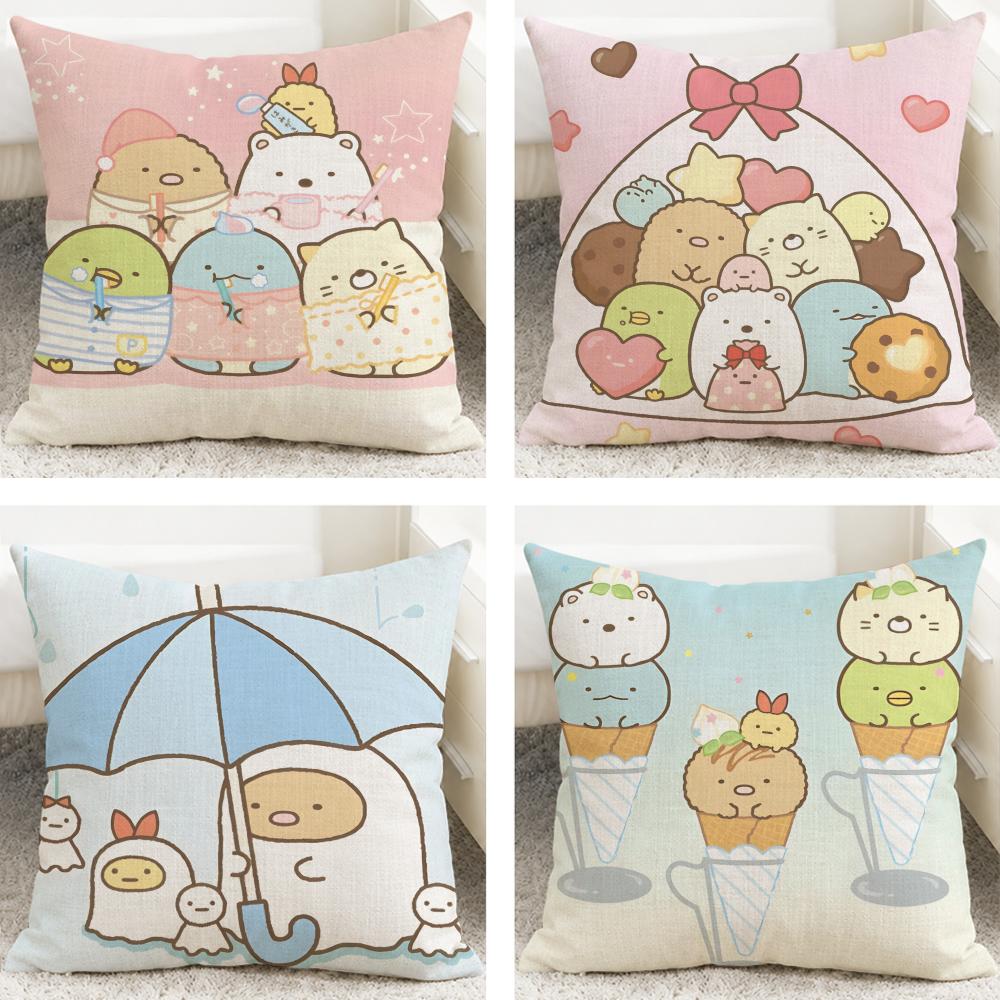 Character Sumikko Gurashi Cushion Cover Cushion Covers Natural Linen Breathable Sofa Bedroom Decor Pillowcase