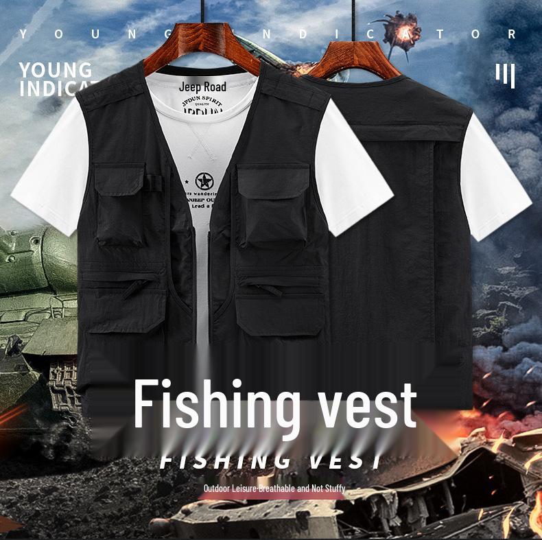 Men's Outdoor Multi-Pocket Mesh Fishing Vest with Logo Print