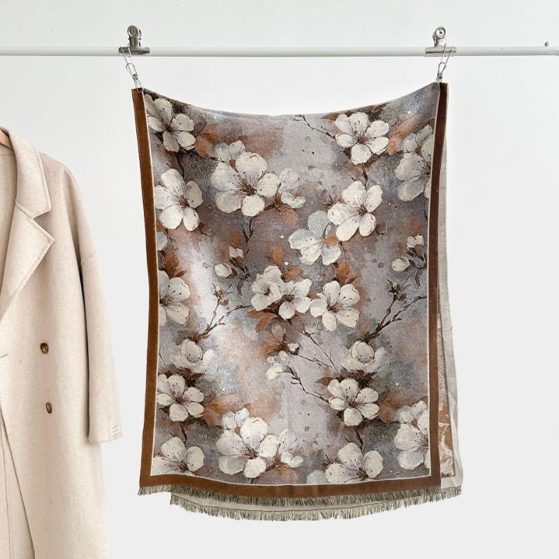 Autumn and winter new double-sided color oil painting series imitation cashmere thickened warm scarf women's air conditioner shawl