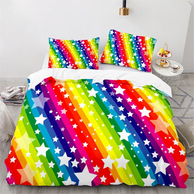 Rainbow Series 3D Digital Printing Three-Piece Bedding Kit Bed Sheet Quilt Cover