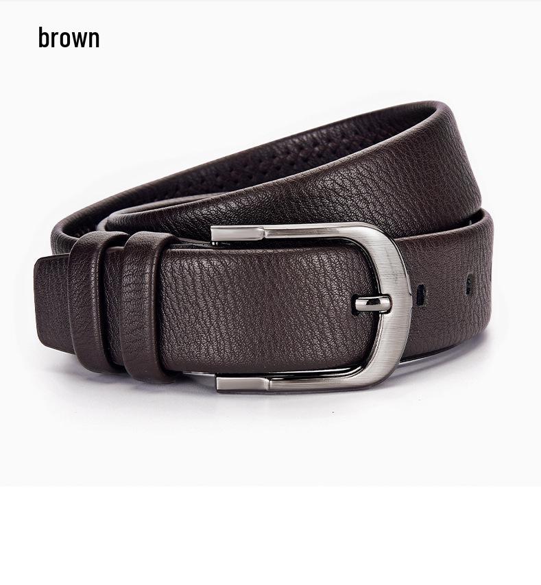 Men's Genuine Leather Pin Buckle Belt, Lychee Pattern, 3.8cm Wide, Fashionable and Versatile for Jeans
