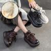 Wool Warm Retro Platform Short Boots Genuine Leather Round Toe Thick Soled Women's Shoes