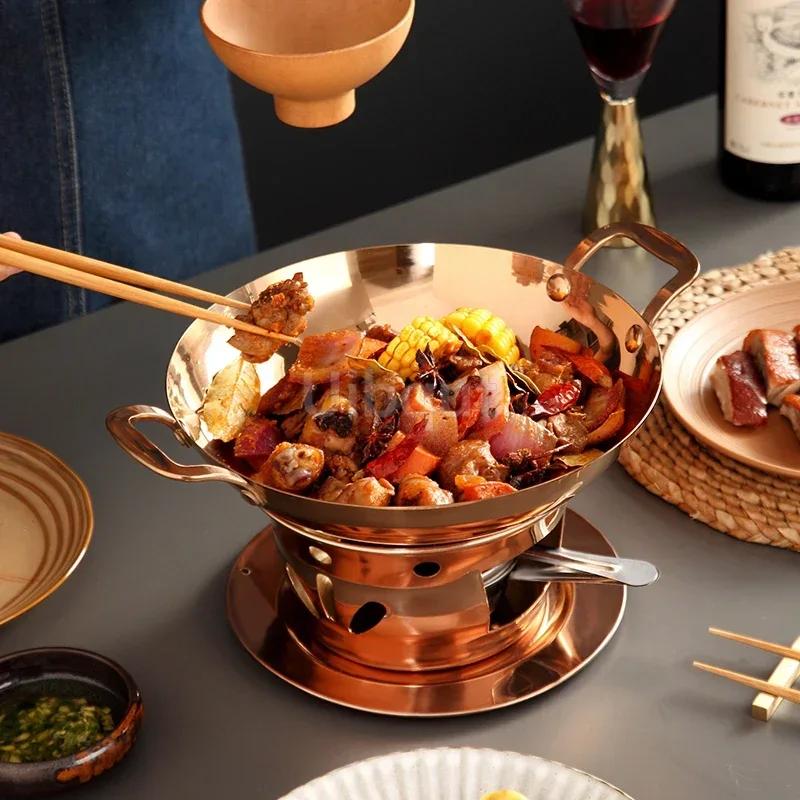 Dry pot Solid liquid Thickened stainless steel commercial pot Household suit pot big cooking Alcohol stove small hotpot