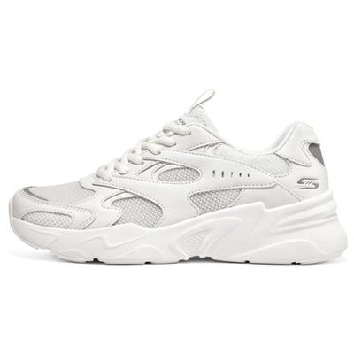 Bobs Bamina Mesh Pelle Lacci Scarpe Basse Stile Dad Sneakers Donna Bianco 117354-WHT