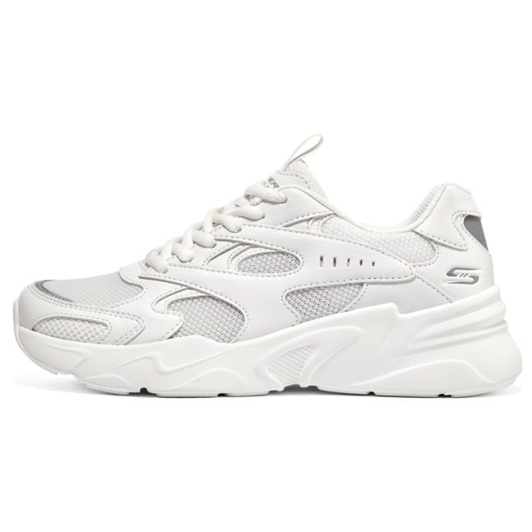 Skechers Bobs Bamina Mesh Leather Lace-Up Low-Top Dad Shoes Women sneakers White 117354-WHT 36