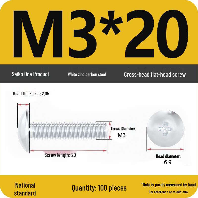 White Zinc M3-M6 Phillips Flat Head, Pan Head, and Mushroom Head Machine Screws