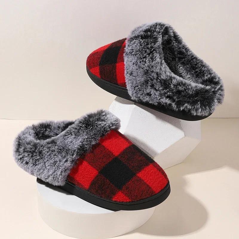 Fashion Thicken Plush Wrap Toe Women's Warm Slippers Winter Home Casual Soft Sole Fuzzy Slides Indoor House Non Slip Cotton Slippers