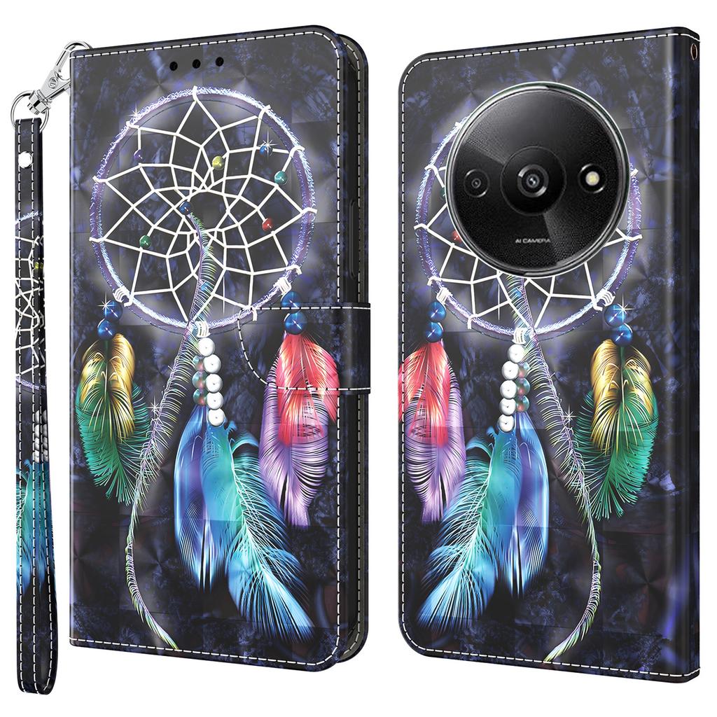 Pro Xiaomi Redmi A3/Poco C61 4G Pouzdro na telefon 3D Vzor Tisk Magnetická Spona Kožený Kryt Peněženky