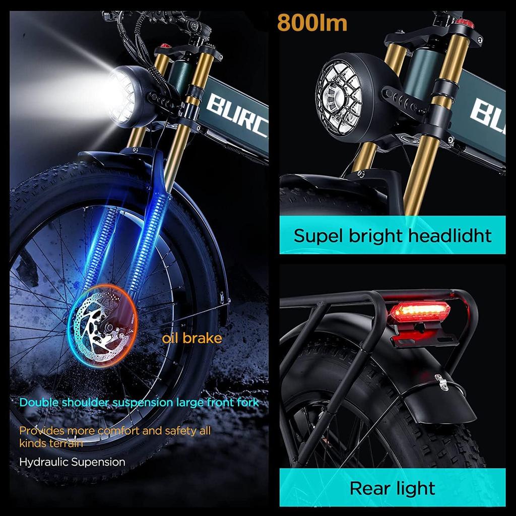BURCHDA Adult Folding Electric Mountain Bike R5PRO, Lithium Fatbike, Motorcycle, 48V, 20AH, 1500W, 80KM,  26 Inches