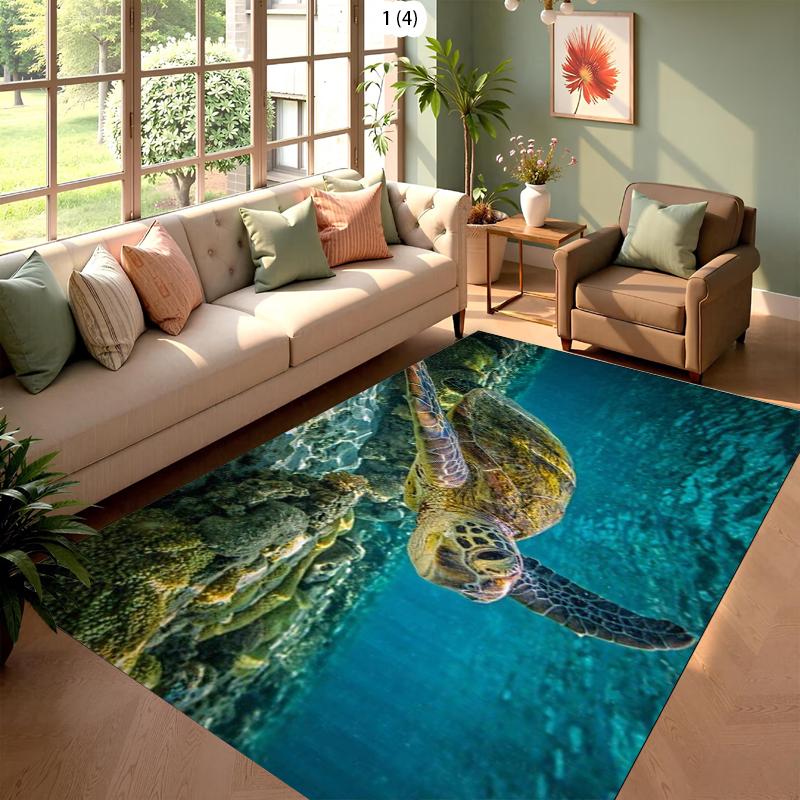 

Vivid Underwater Sea Turtle Pattern Area Rug Coastal Style Non-Slip Decorative Carpet for Living Room Bedroom Kids Room 40X60cm