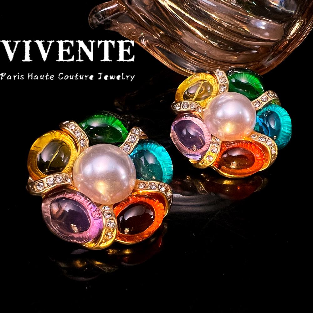 

Оригинальные ретро клипсы для ушей из 18-каратного золота с разноцветным стеклом в средневековом стиле, не требующие прокола разноцветные