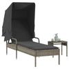 VidaXL Sun Lounger with Canopy and Table Grey Wicker, Sunbed, Reclining Lounger, Daybed 368199
