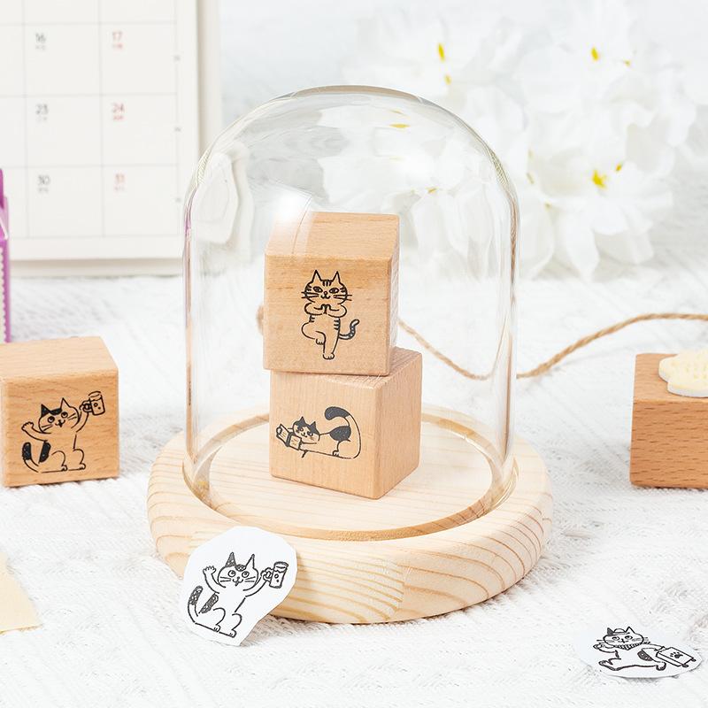8 Cute Cat Daily Wooden Seals Are Suitable for Diy Accounts Diaries Photo Albums Decorative Material Stamps