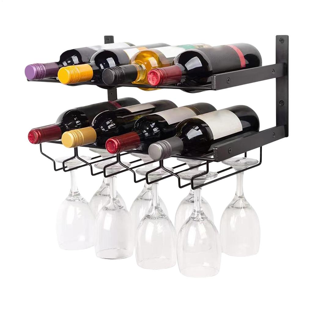 Wall Mounted Wine Rack Double-layer Iron Wine Shelf Bottle Display Storage Rack For Living Rooms Dining Rooms Bars Wine Cellars