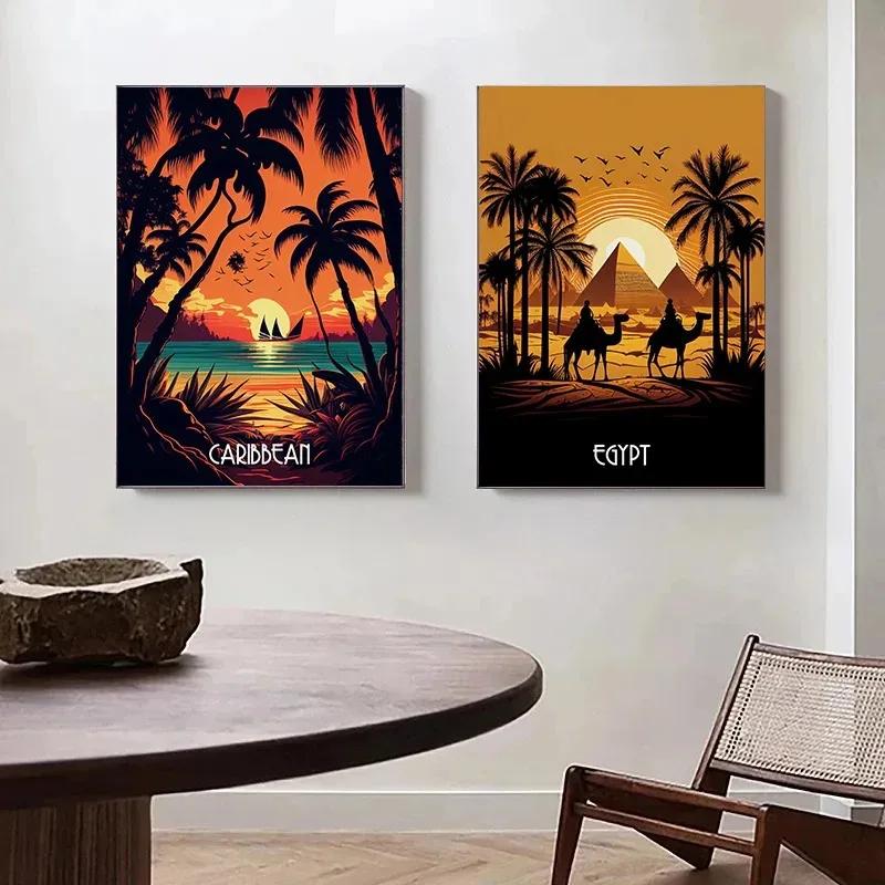 

Vintage City Caribbean Egypt Venice Rome Dubai Landscape Art Poster Canvas Painting Wall Prints Picture Living Room Home Decor 21cm×30cm NoFrame