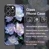 Elegante Custodia in Vetro Temperato con Motivo Floreale di Peonia Bianca per iPhone 17 16 Pro Max 15 14 13 12 11 Mini XS XR 7 8 14Plus Cover
