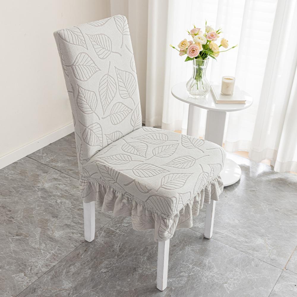 

High-elastic Dining Chair Cover Anti-slip Jacquard Integrated Seat Cover Soft Anti-dirty Backrest Protector for Home Decoration світло-сірого кольору