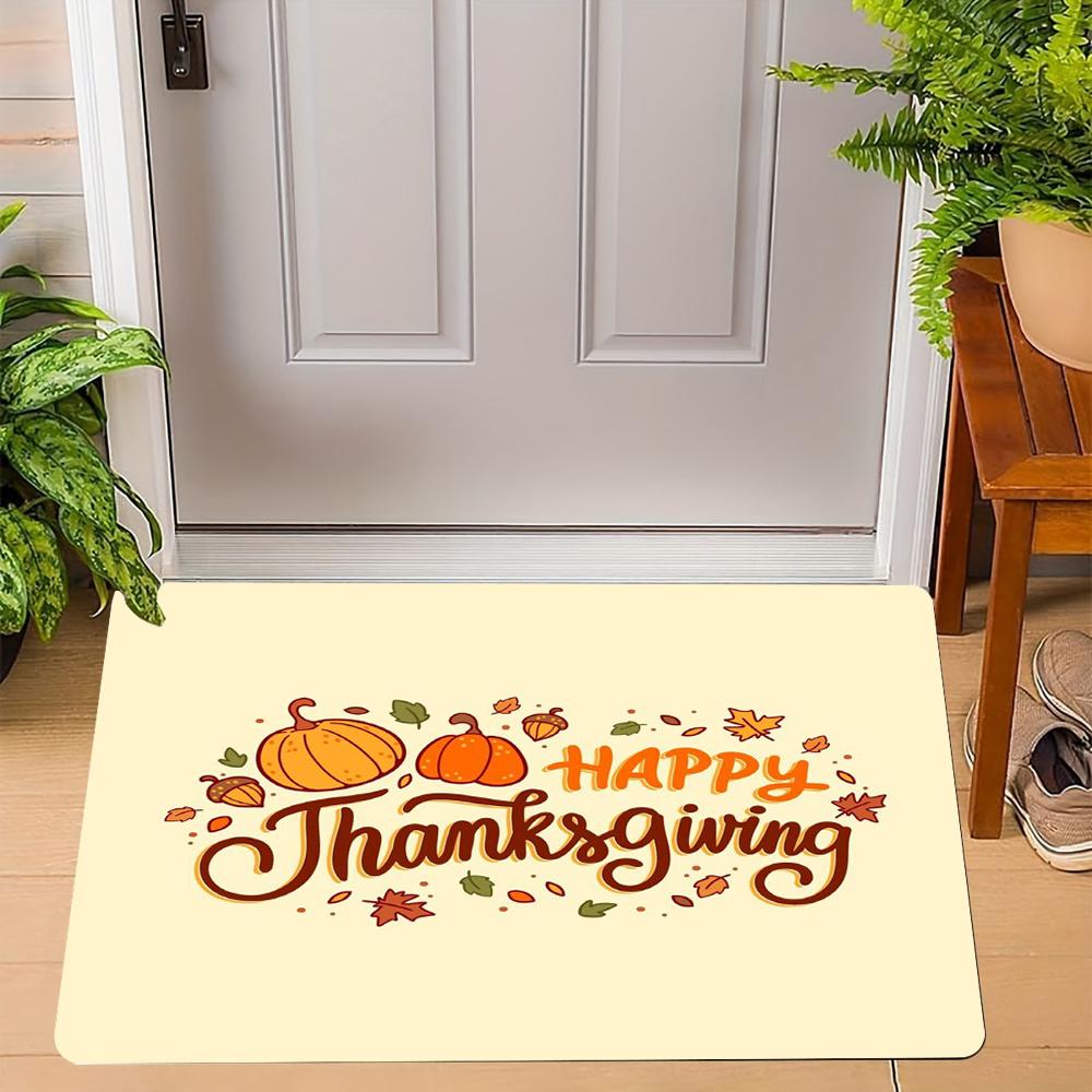 Thanksgiving Pumpkin Peace Sign Carpet Turkey Design Mat Autumn Leaves Home Decoration Greeting Door Rug Non-Slip Floor Mat