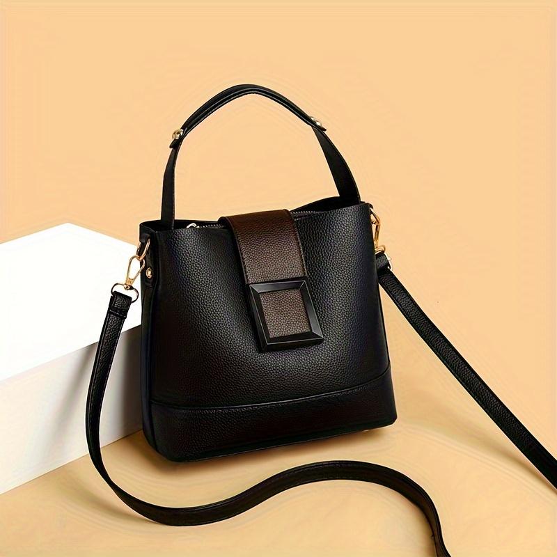Small Elegant Solid Color Bucket Bag with Adjustable Shoulder Strap Versatile Crossbody Handbag for Women Lightweight with Zipper Closure