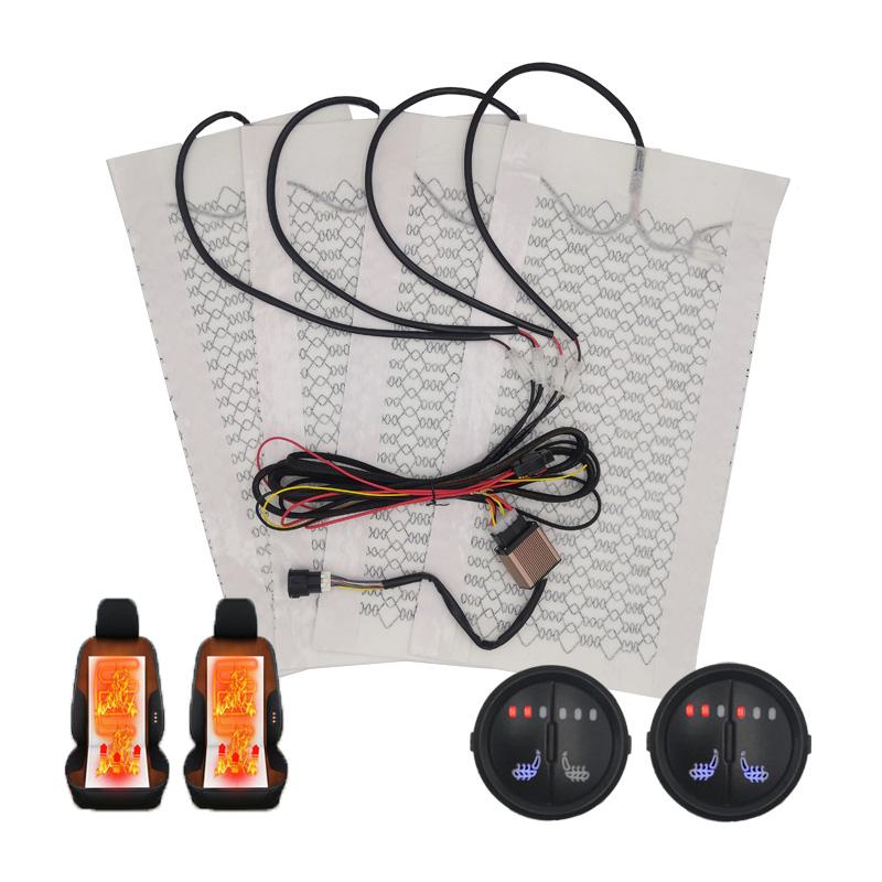 

Универсальный обогреватель автомобильного сиденья из углеродного волокна 12 В, набор грелок, 3 уровня, круглый двойной переключатель управления с комплектом жгутов, зимняя теплая вещь