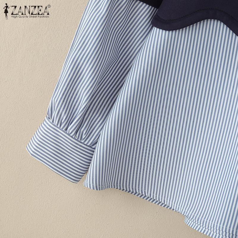ZANZEA Women Casual Long Sleeve Stripe Patchwork Pullover Sweatshirt