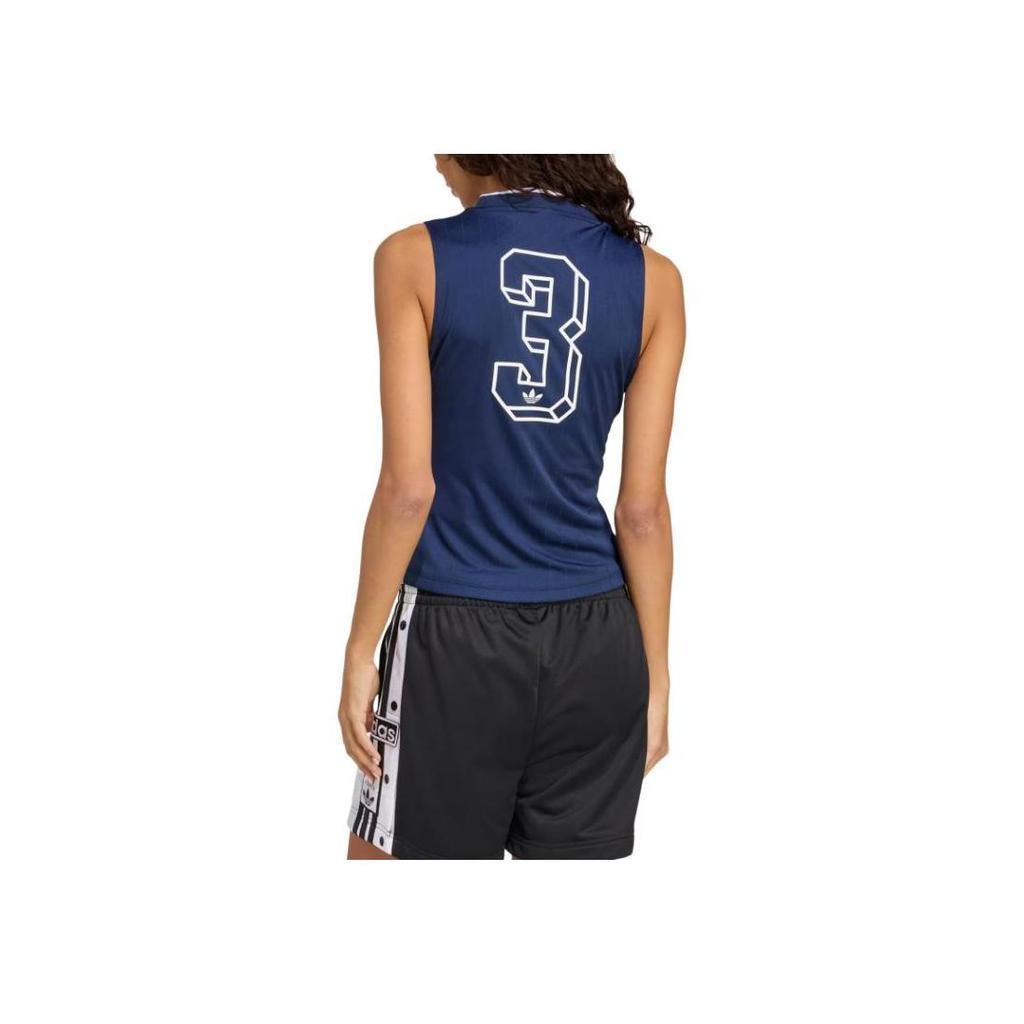 Adidas Originals Classic Striped V-Neck Sleeveless Vest Breathable Casual Daily Tops Women Night Blue KD2280