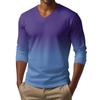 Men's V-neck Casual Fashion Printed Long-sleeved T-shirt Top