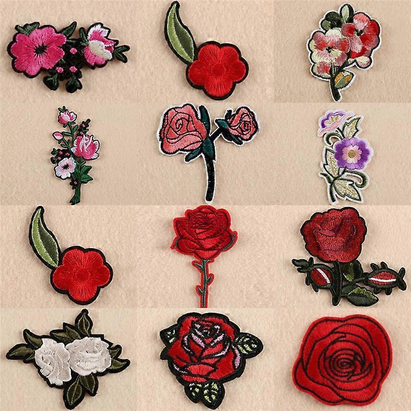 11 Pezzi Ricamo Rosa Fiore Cucito Ferro Su Toppa Su Distintivo Borsa Jeans Appliqué Artigianato