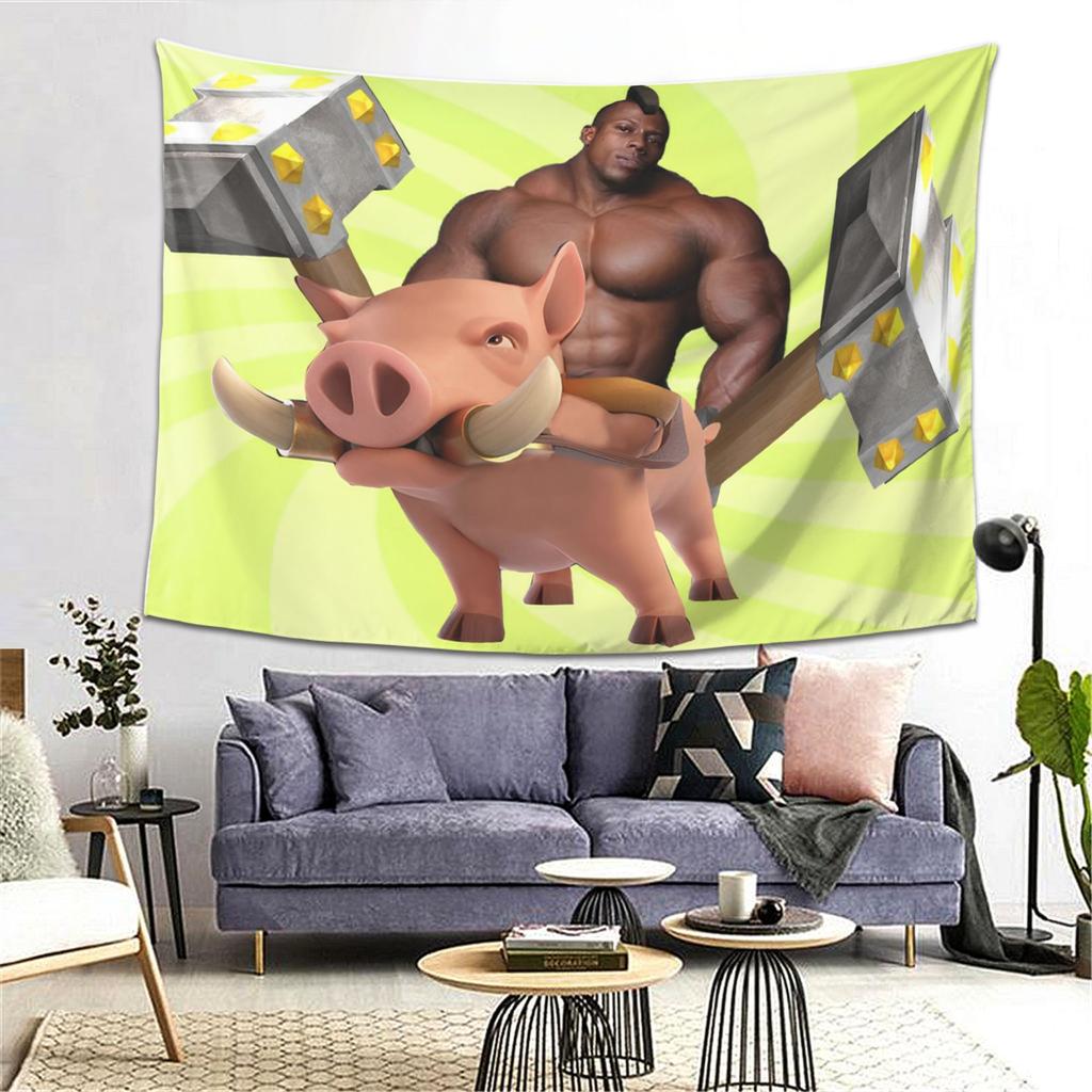 VIKAMA Modified Wild Boar Knight Funny Tapestry Wall Hanging Home Decor for Bedroom Living Room Tribal Conflict Fun Parody