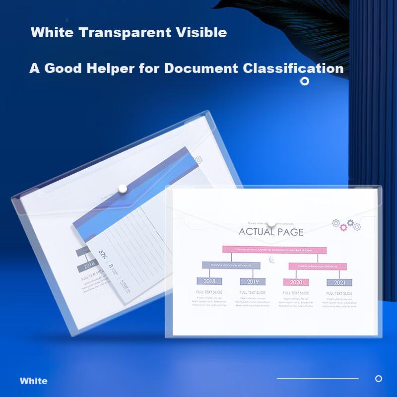 20-Pack A4 Button Closure Transparent File Folders, Waterproof Document Sleeves, Invoice Management Exam Paper Storage Subject Classification