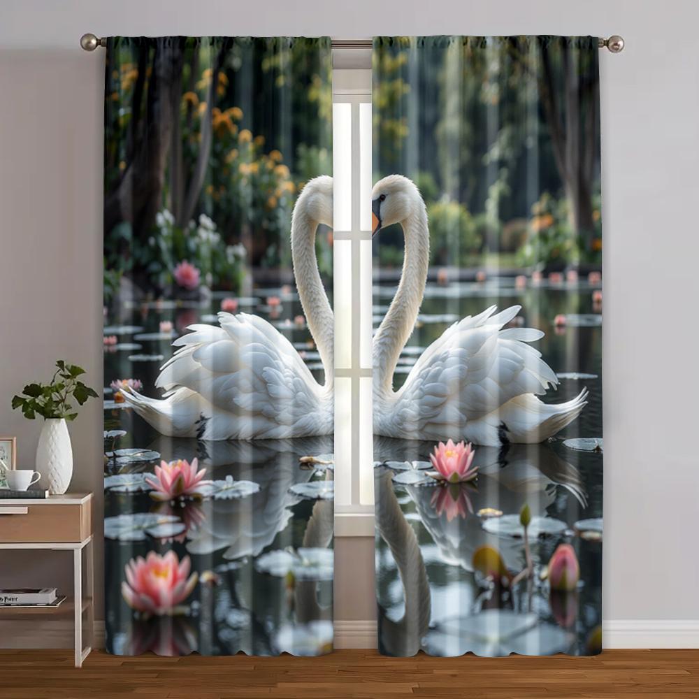 2pcs, Curtains&Window Treatment Swan Durable Polyester (without rod) Stuff Clearance for Bedroom, Kitchen, Office & Living Room
