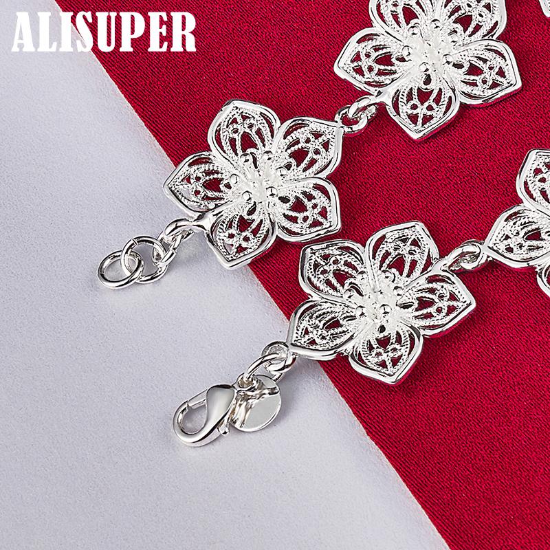 925 Sterling Silver Seven Flowers Bracelet Jewelry