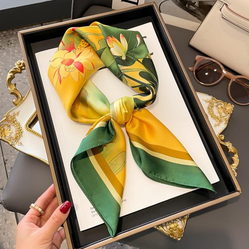 High-end large square scarf silk scarf women's new versatile neck summer thin bag head mother scarf with shawl