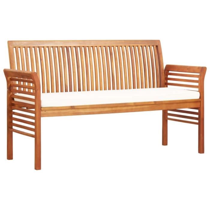 Banc de jardin - vidaXL - 3 places - Bois d'acacia massif - Coussin crème - Résistant aux intempéries